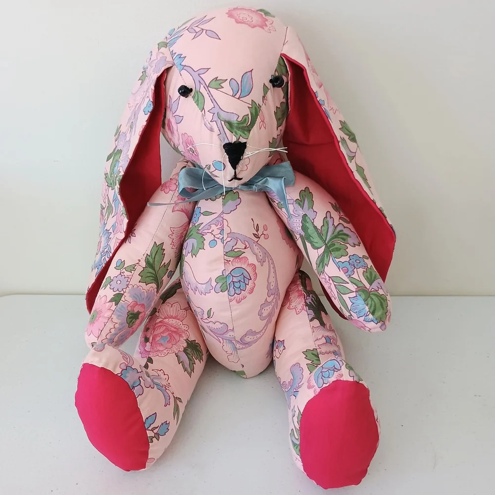 Vintage Handmade Pink Floral Fabric Bunny Rabbit Stuffed Animal Easter Decor 18